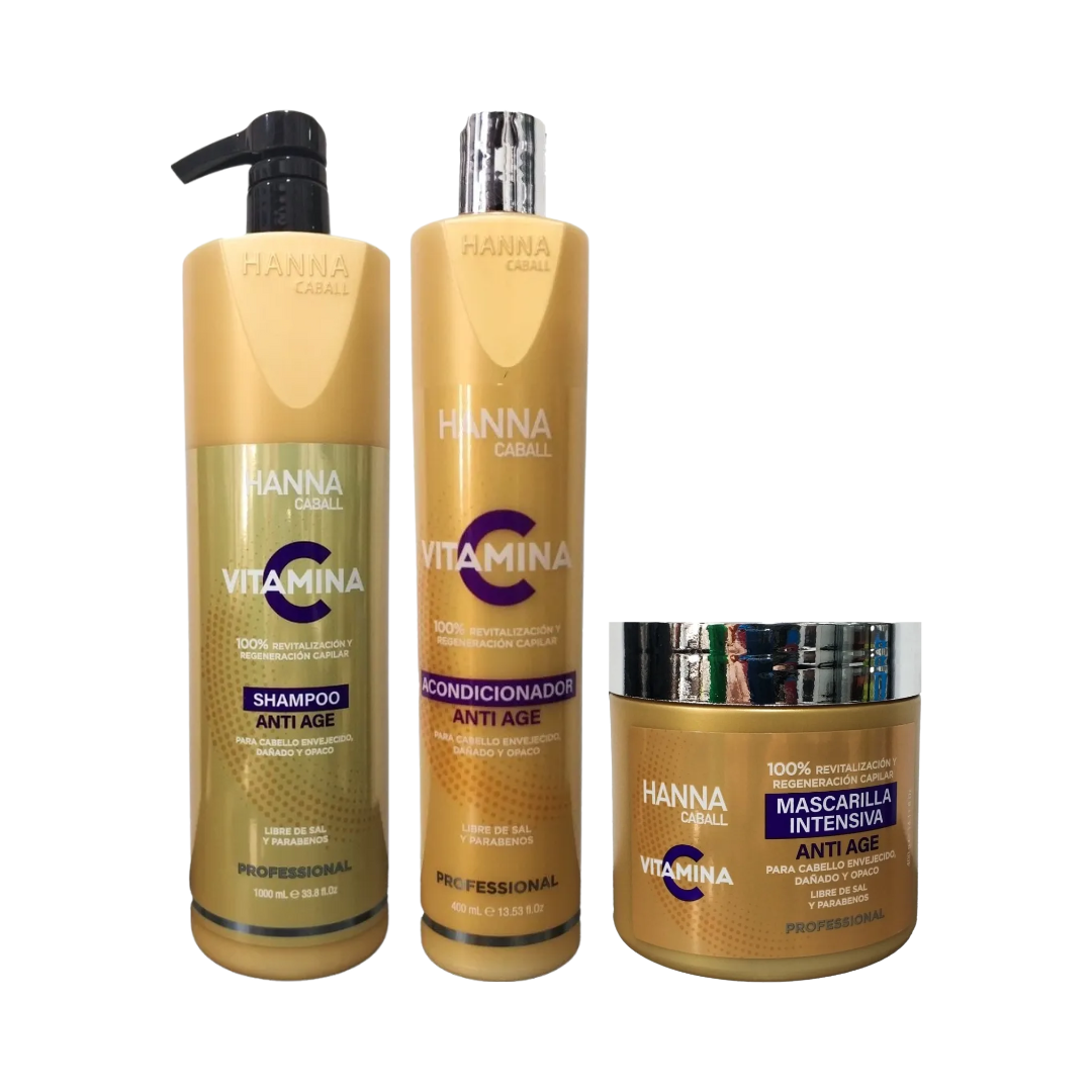 HANNA CABALL – Pack Vitamina C 400 ml (Shampoo + Acondicionador + Mascarilla)