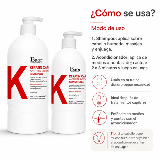 BAOR Pack Baor Keratin Care Antifrizz Shampoo 500 ml + Conditioner 300 ml
