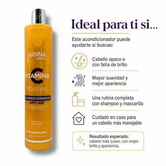 Hanna Caball Acondicionador Vitamina C 400 ml para cabello opaco o con falta de brillo