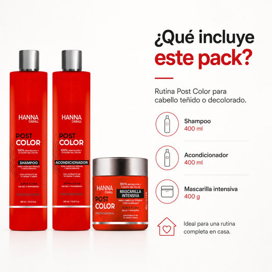 Hanna Caball Pack Post Color 400 ml Shampoo + Acondicionador + Mascarilla