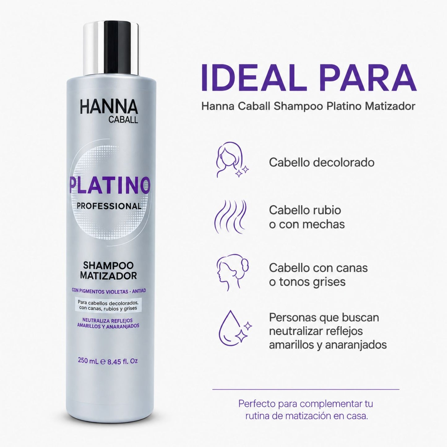 Hanna Caball Shampoo Platino Matizador 400 ml para rubios