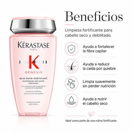 Kérastase Genesis Bain Nutri-Fortifiant Shampoo anticaída por quiebre cabello seco 250 ml