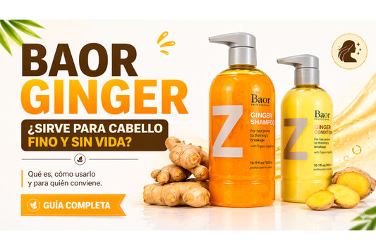 Portada del blog BAOR Ginger con shampoo y acondicionador de jengibre, ideal para cabello fino y sin vida.