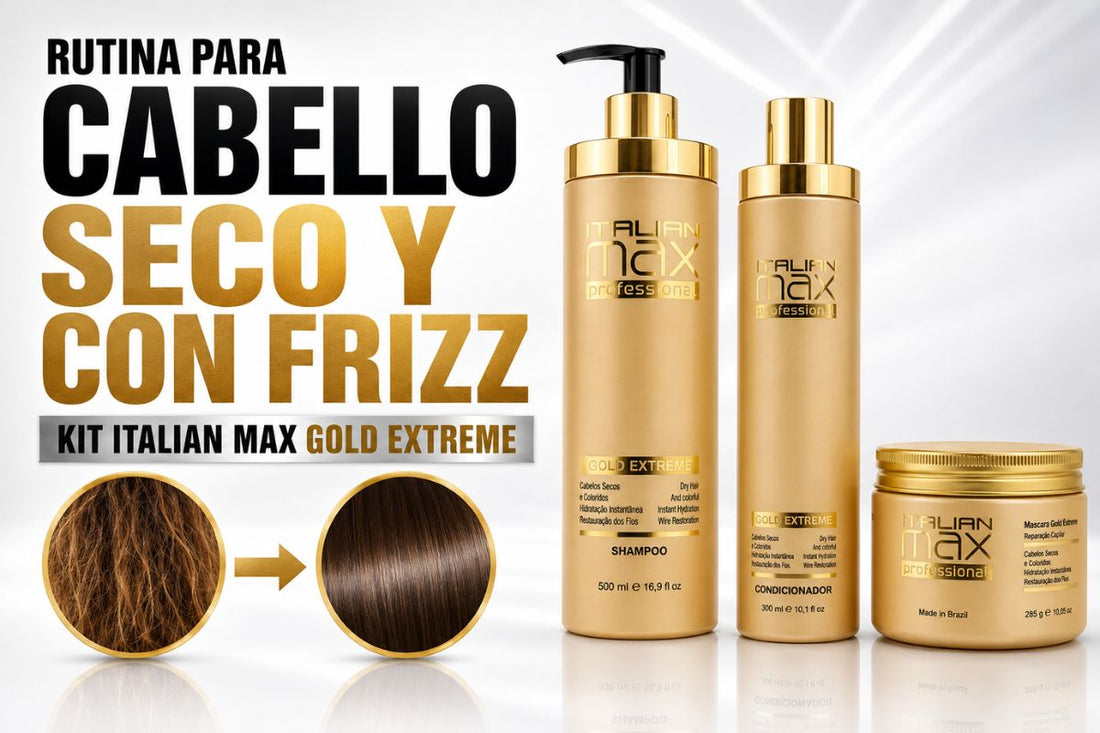Rutina para cabello seco, poroso y con frizz: Kit Italian Max Gold Extreme