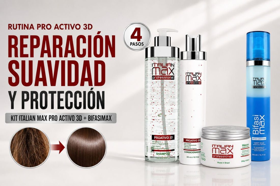 Rutina Pro Activo 3D con Bifasimax: reparación, suavidad y protección térmica