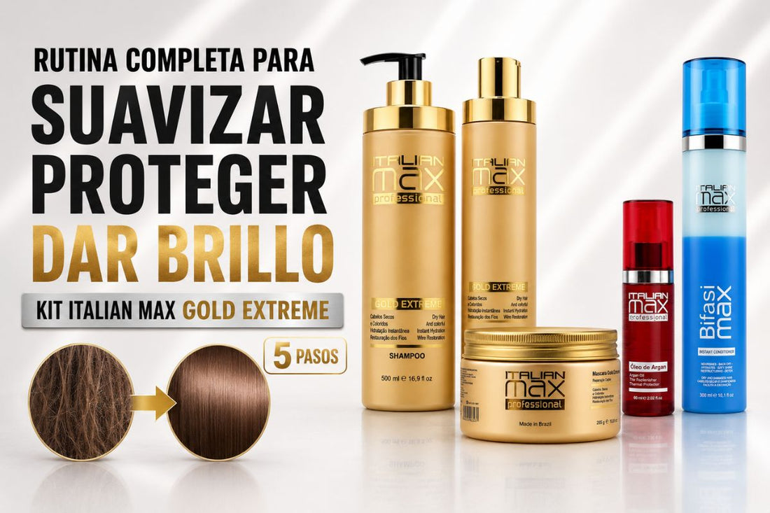 Rutina completa para suavizar, proteger y dar brillo: Kit Italian Max Gold Extreme