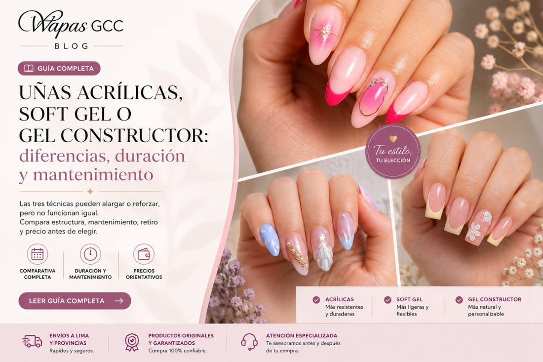 Uñas acrílicas, soft gel o gel constructor: diferencias, duración y mantenimiento