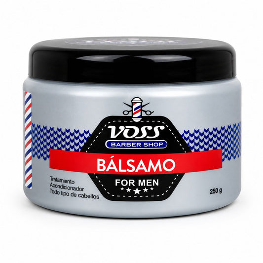 Voss Barber Shop Pack Hombre Control Caída 3 Pasos incluye Bálsamo For Men 250g Acondicionador - Limpieza, suavidad y apoyo al control de caída