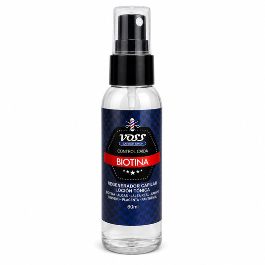 Voss Barber Shop Pack Hombre Control Caída 3 Pasos incluye Biotina For Men 60ml Loción Tónica - Limpieza, suavidad y apoyo al control de caída