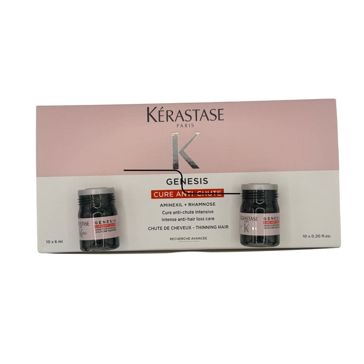 Pack de ampollas anticaída para fortalecer el cabello debilitado, vista frontal con frascos – SKU E4347600 – EAN 3474637275853