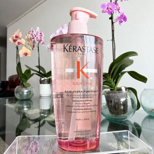 Fotografía del envase real de Kérastase Genesis Bain Hydra-Fortifiant 500ml – Shampoo Fortalecedor