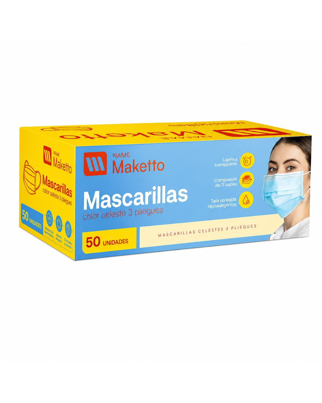 Ofimarket Mascarillas Maketto 3 Pliegues Celeste Caja x 50 Unidades - Ofimarket - producto disponible en Wapas San…