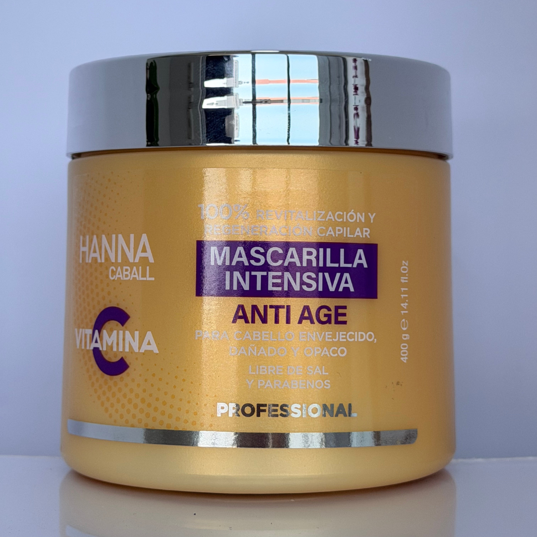 Mascarilla intensiva Anti Age con Vitamina C para revitalizar y regenerar cabello envejecido y opaco.