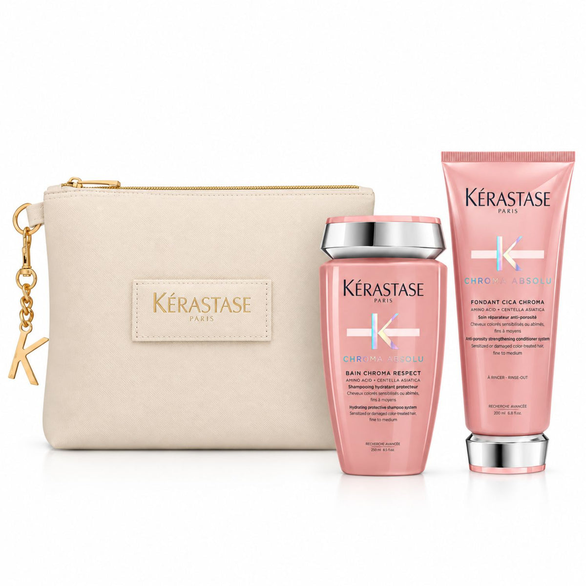 Pack Kérastase Chroma Absolu Navidad con Bain Chroma Respect 250 ml, Fondant Cica Chroma 200 ml y neceser