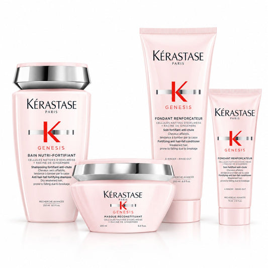 Pack Kérastase Genesis con champú 250 ml, mascarilla 200 ml, acondicionador 200 ml y Fondant 75 ml gratis.