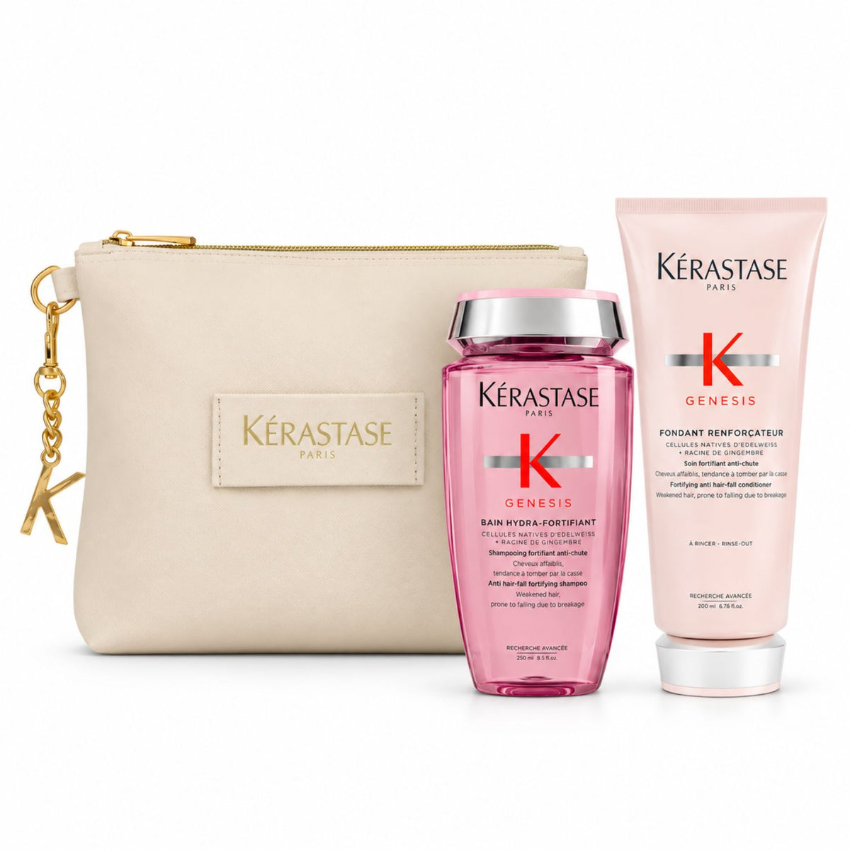Pack Kérastase Genesis Navidad con Bain Hydra-Fortifiant 250 ml, Fondant Renforçateur 200 ml y neceser