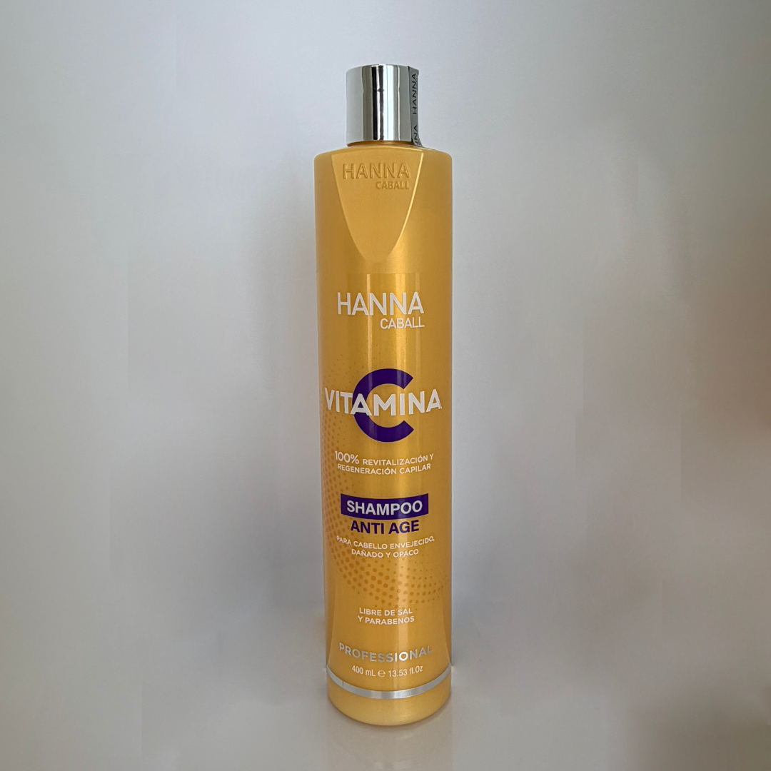 Shampoo Anti Age con Vitamina C de 400 ml para revitalizar y regenerar cabello envejecido.