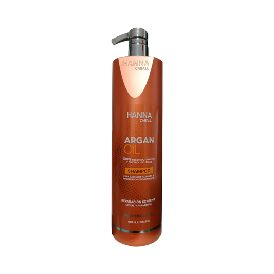 Shampoo Argan Oil Hanna Caball de 1 litro para reparación extrema y control del frizz.