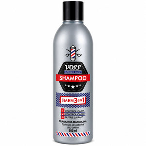 Voss Barber Shop Pack Hombre Control Caída 3 Pasos incluye Shampoo For Men 3 en 1 500g Anticaída - Limpieza, suavidad y apoyo al control de caída