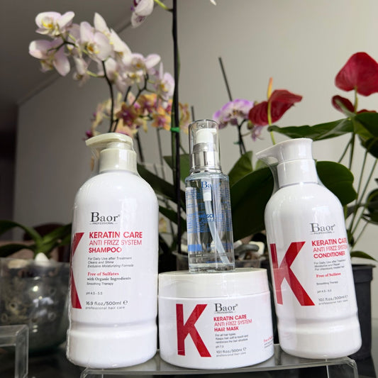 Foto real en Wapas del pack BAOR Keratin Care con shampoo, acondicionador y mascarilla y Absolute Hydration.