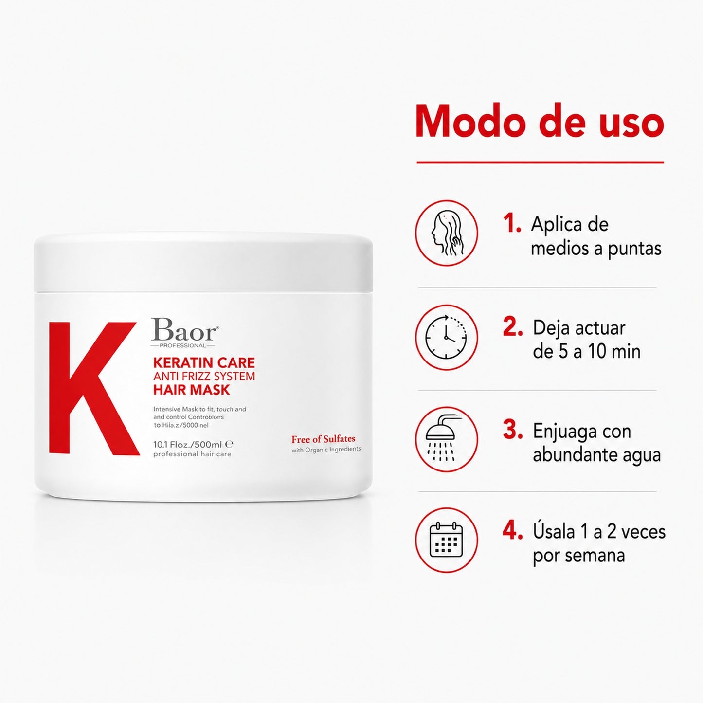 BAOR Mascarilla Keratin Care 300 ml para cabello con frizz, rebelde o difícil de manejar