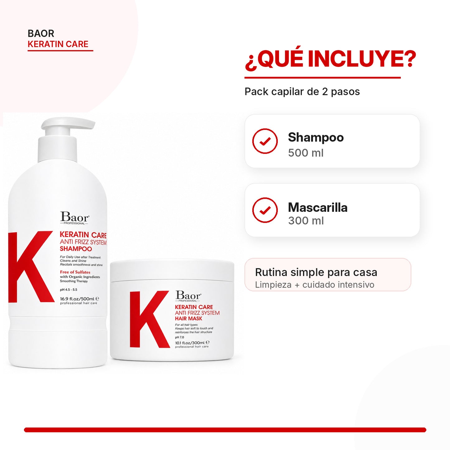 BAOR Pack Baor Keratin Care Shampoo 500 ml + Mascarilla 300 ml