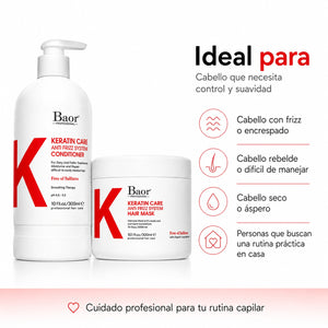 BAOR Pack Keratin Care: Acondicionador 300 ml + Mascarilla 300 ml