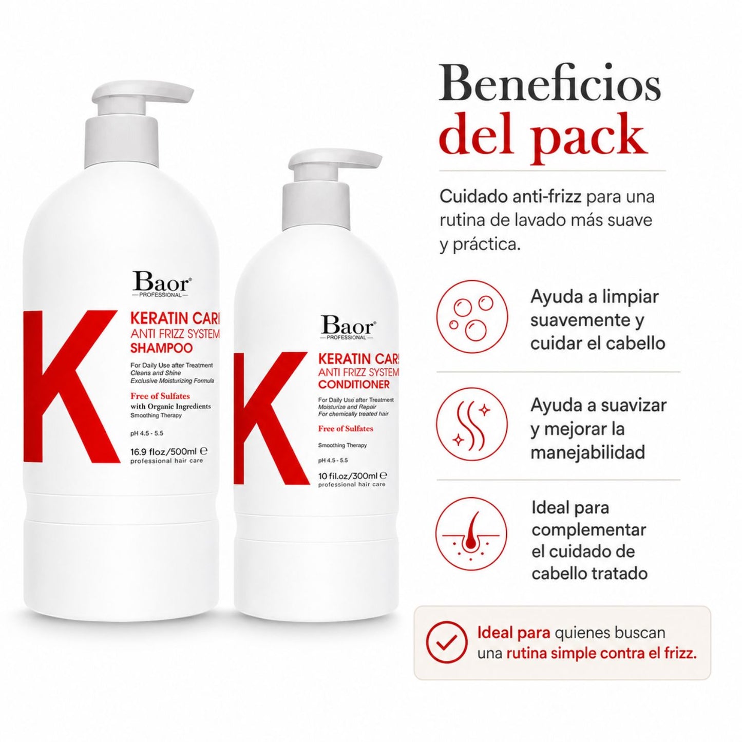 BAOR Pack Baor Keratin Care Antifrizz Shampoo 500 ml + Conditioner 300 ml