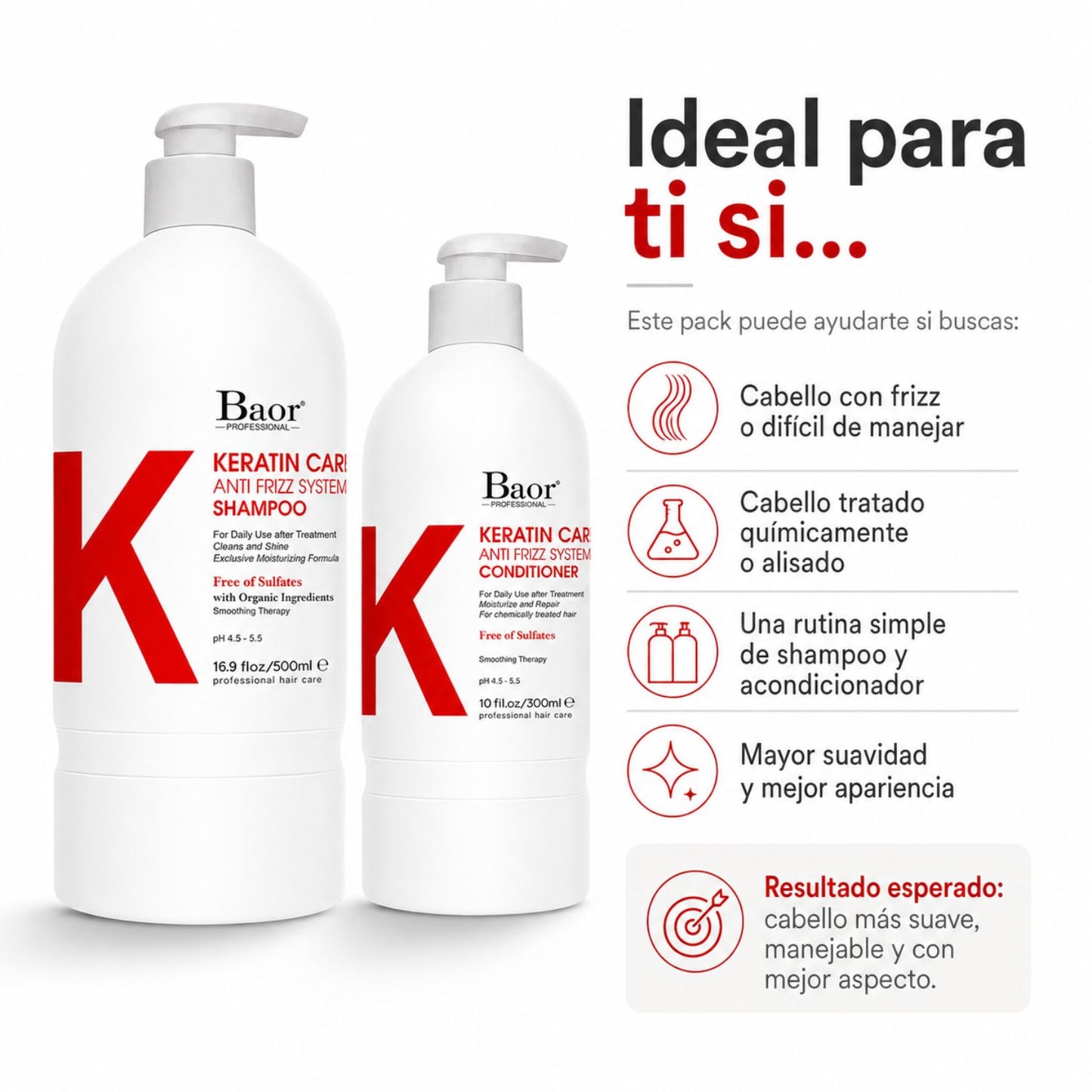 BAOR Pack Baor Keratin Care Antifrizz Shampoo 500 ml + Conditioner 300 ml