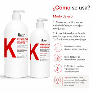 BAOR Pack Keratin Care: Shampoo 500 ml + Acondicionador 300 ml