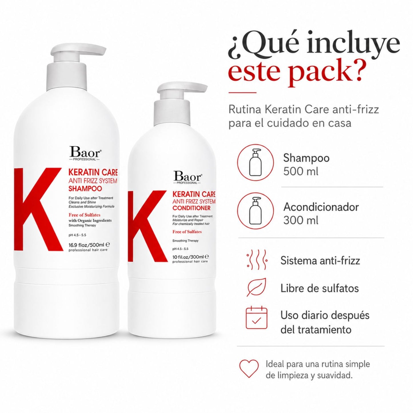 BAOR Pack Baor Keratin Care Antifrizz Shampoo 500 ml + Conditioner 300 ml