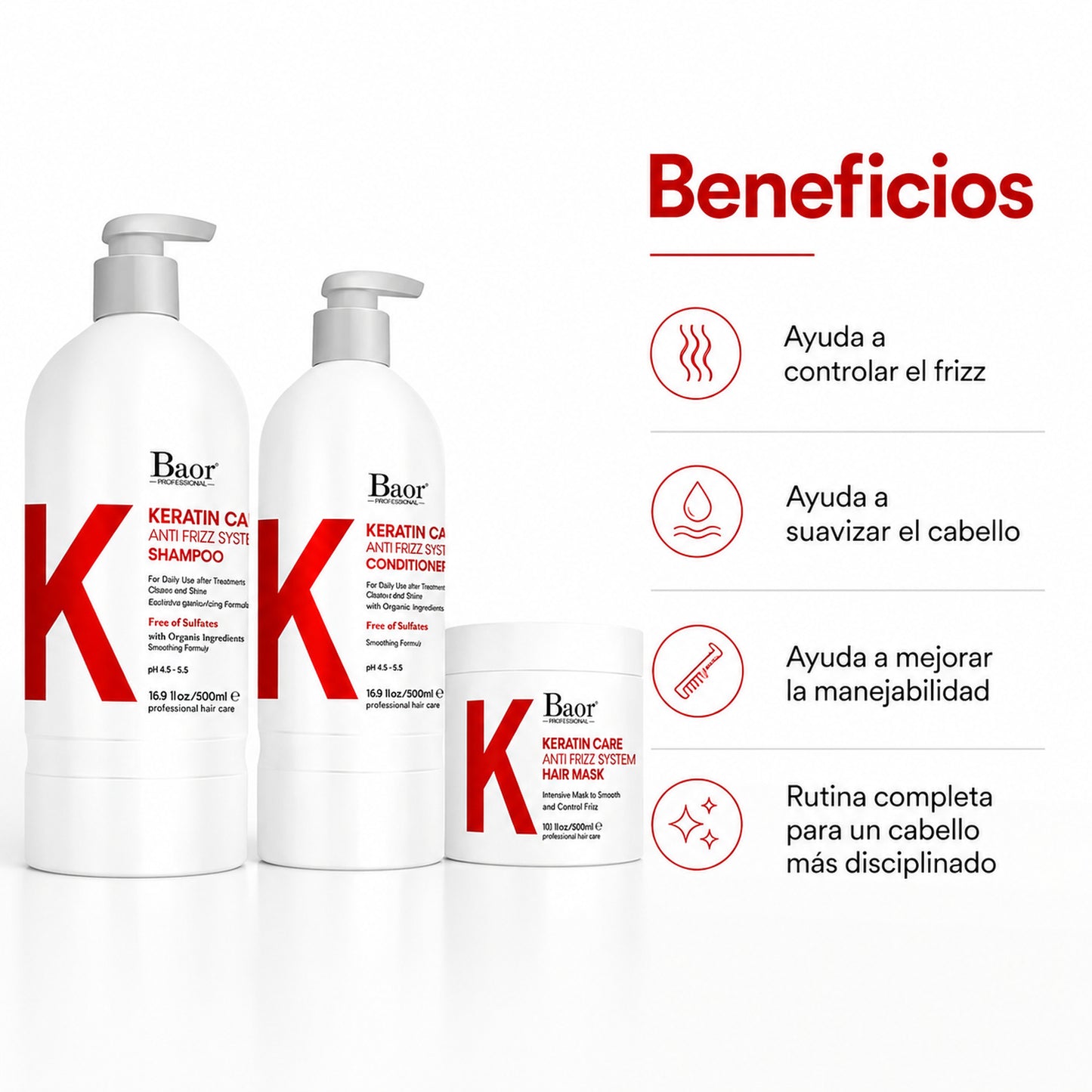 BAOR Pack Keratin Care Shampoo + Acondicionador + Mascarilla