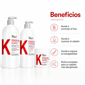 BAOR Pack Keratin Care: Shampoo 500 ml + Acondicionador 300 ml + Mascarilla 300 ml
