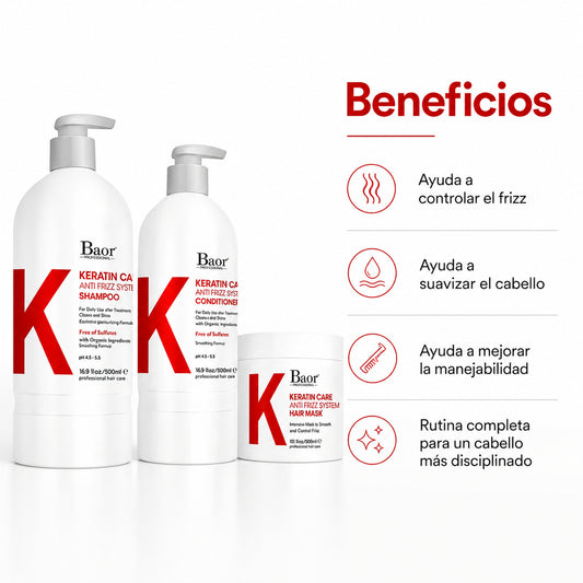 BAOR Pack Keratin Care Shampoo + Acondicionador + Mascarilla