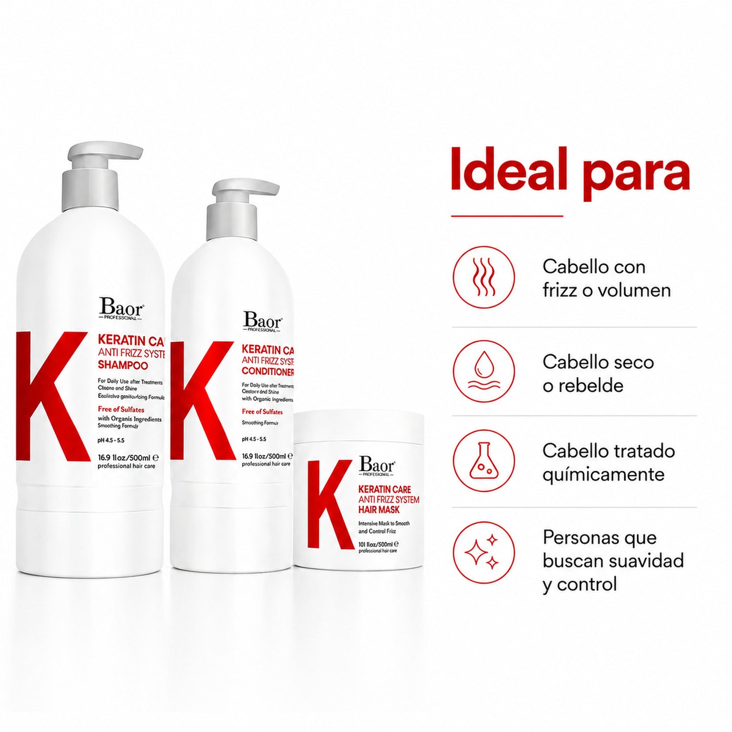 BAOR Pack Keratin Care Shampoo + Acondicionador + Mascarilla