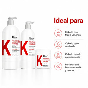 BAOR Pack Keratin Care: Shampoo 500 ml + Acondicionador 300 ml + Mascarilla 300 ml