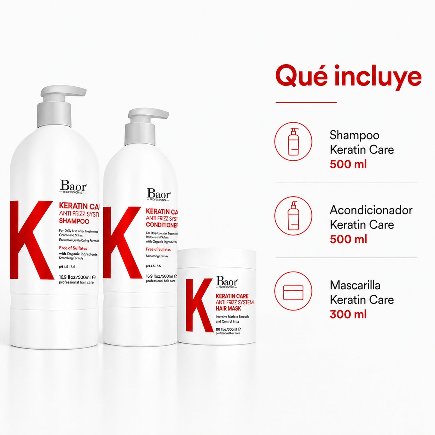 BAOR Pack Keratin Care Shampoo + Acondicionador + Mascarilla