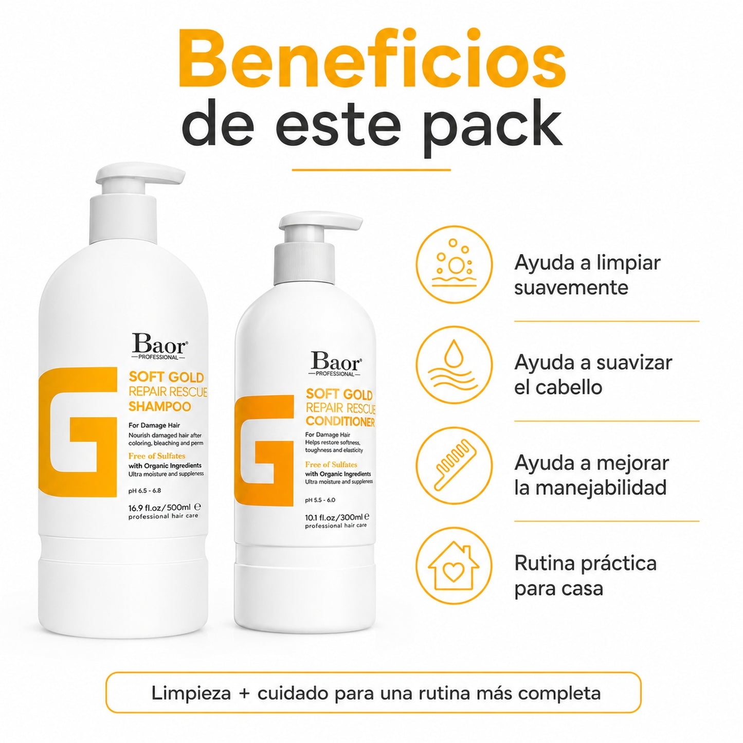 BAOR Pack Baor Soft Gold Repair Rescue Shampoo 500 ml + Acondicionador 300 ml