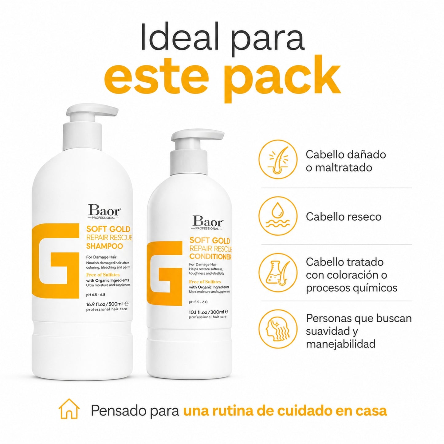 BAOR Pack Baor Soft Gold Repair Rescue Shampoo 500 ml + Acondicionador 300 ml