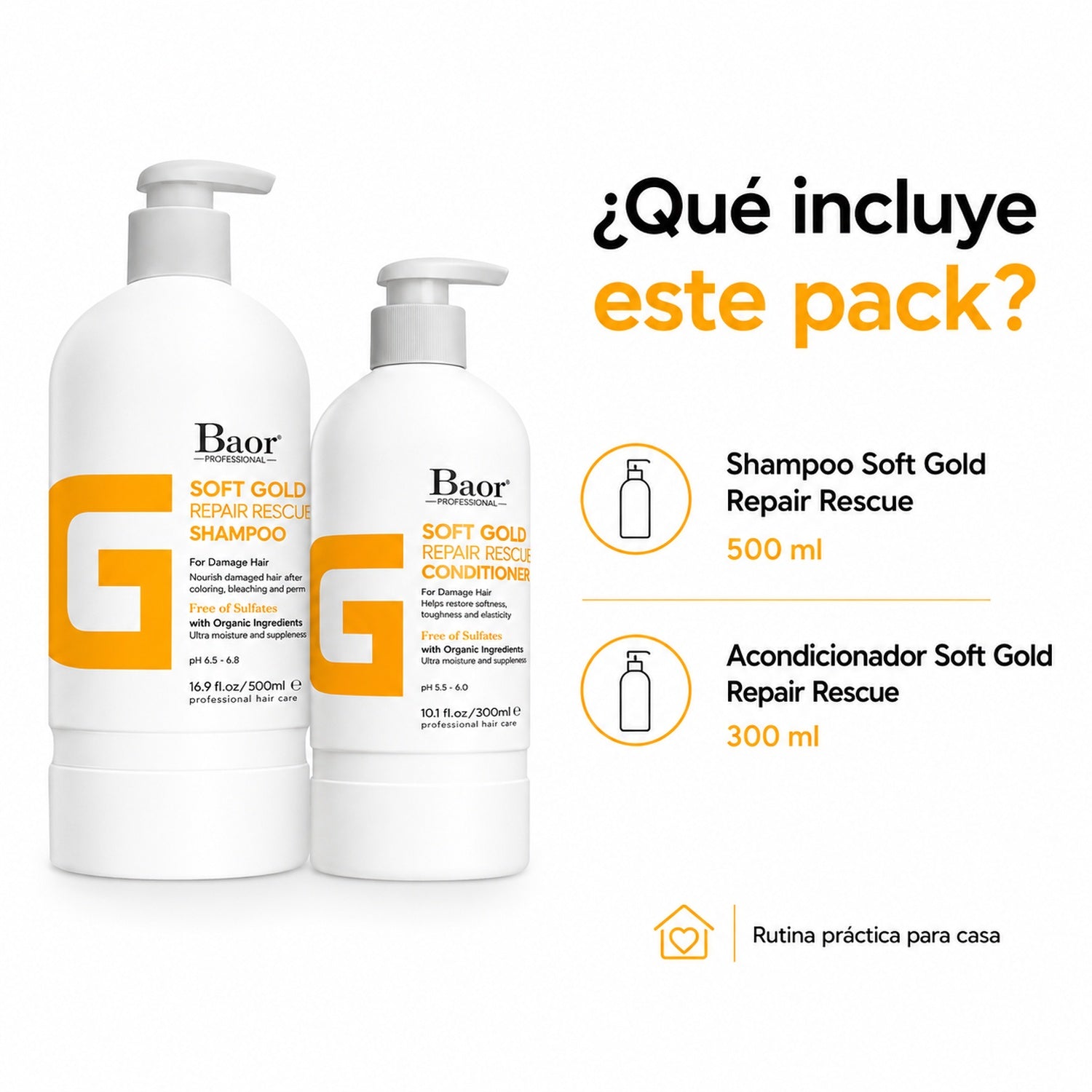 BAOR Pack Soft Gold: Shampoo 500 ml + Acondicionador 300 ml