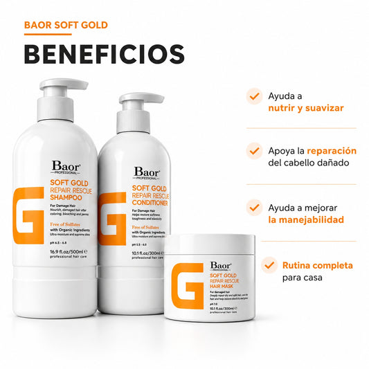 BAOR Pack Soft Gold Shampoo + Acondicionador + Mascarilla
