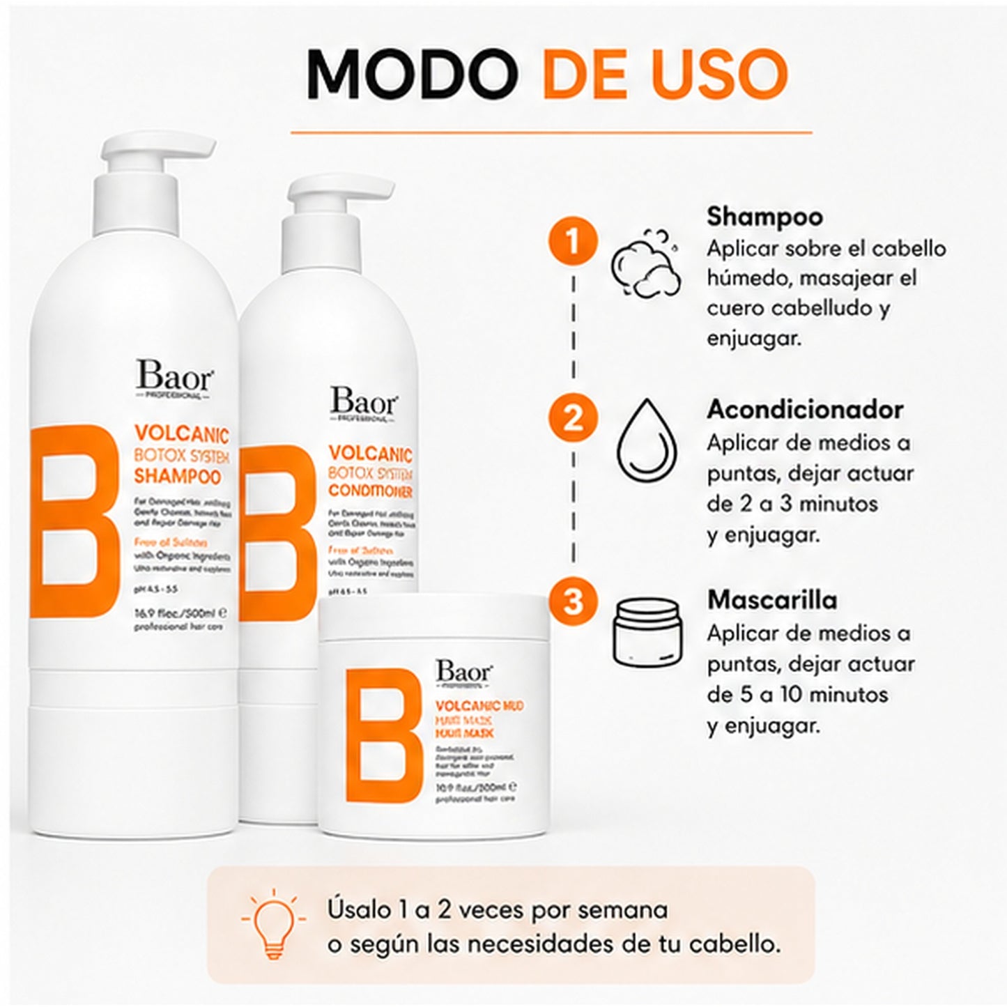 BAOR Pack Volcanic Mud Shampoo + Acondicionador + Mascarilla