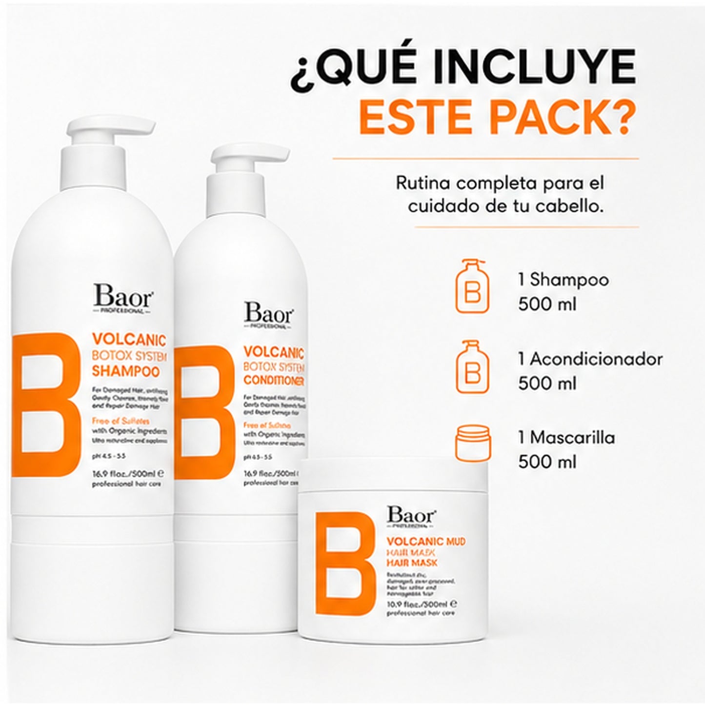 BAOR Pack Volcanic Mud Shampoo + Acondicionador + Mascarilla