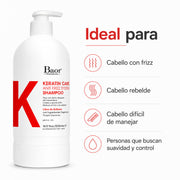 BAOR Shampoo Keratin Care 500 ml para cabello con frizz, rebelde o difícil de manejar
