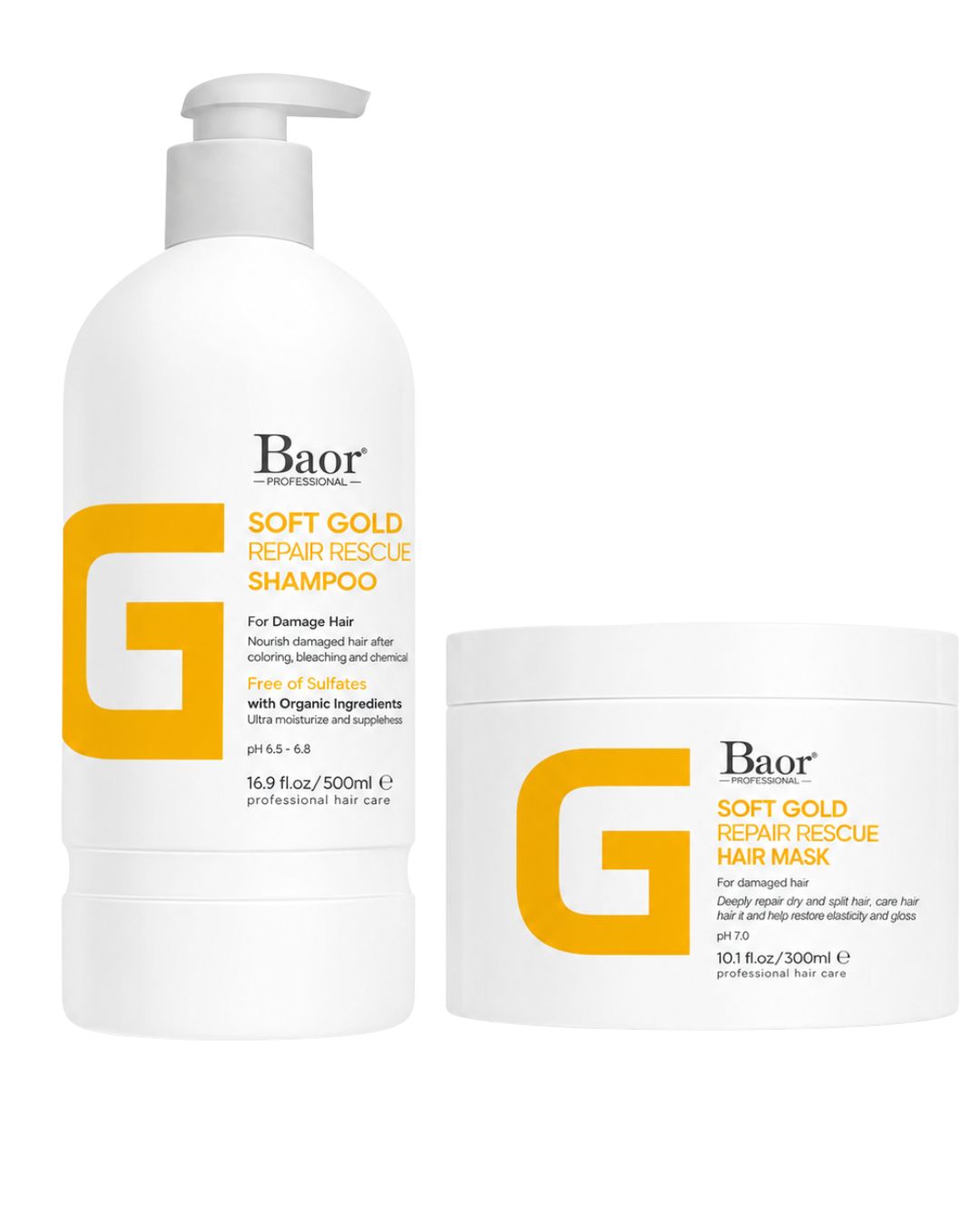 BAOR Pack Baor Soft Gold Repair Rescue Shampoo 500 ml + Mascarilla 300 ml - BAOR - producto disponible en Wapas San…