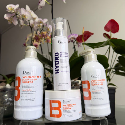 Foto real en Wapas del pack BAOR Volcanic Mud con shampoo, acondicionador y mascarilla y Hydro Collagen.