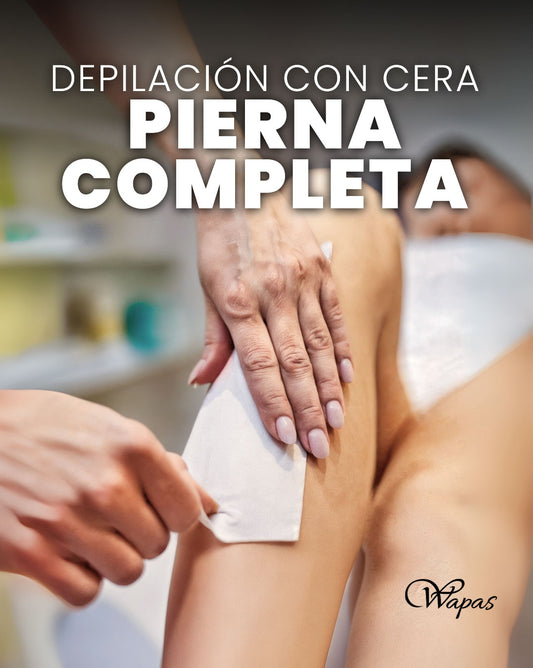 Depilación con cera en pierna completa femenina en Wapas GCC, salón de belleza en San Isidro Lima Perú.