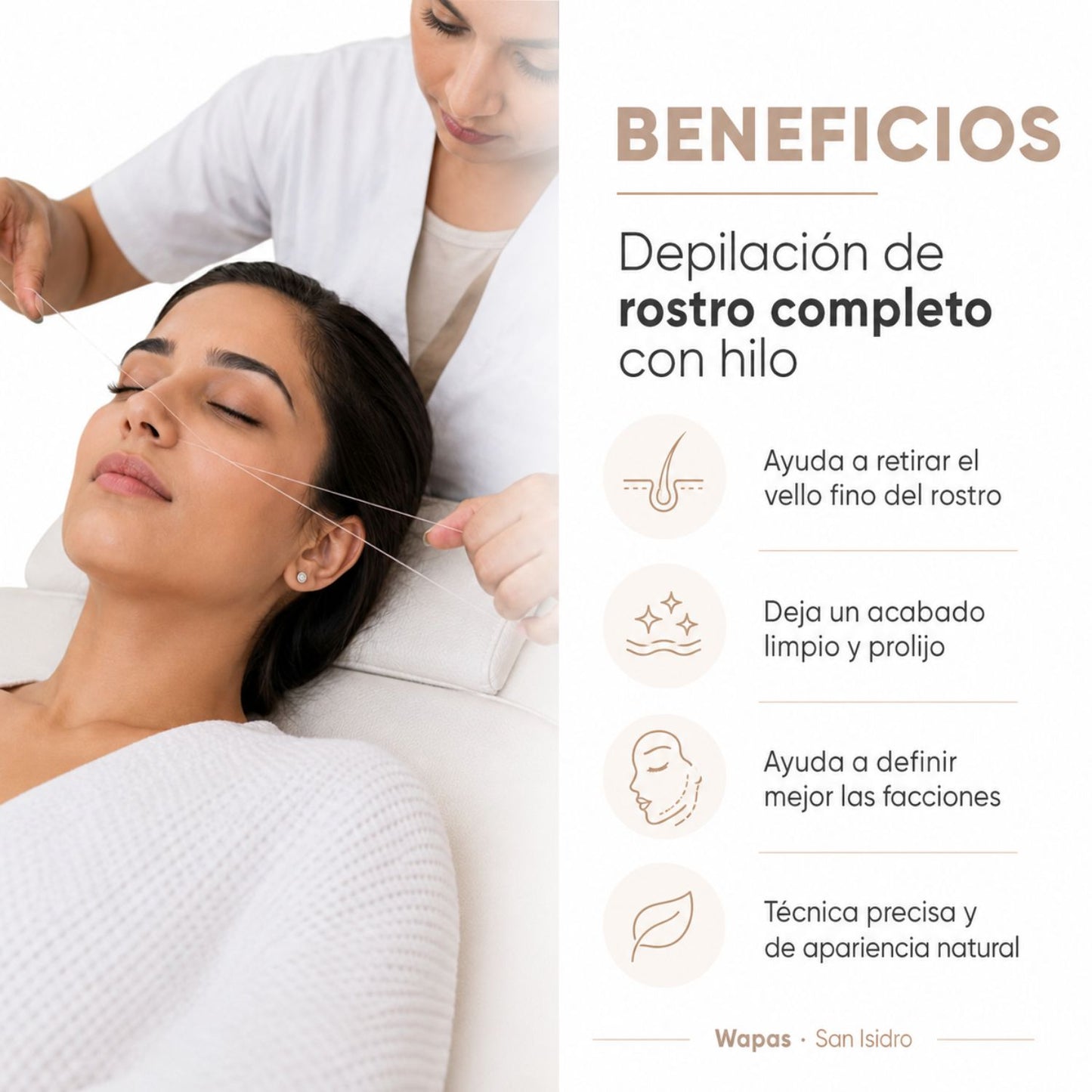 Depilación de rostro completo con hilo en San Isidro | Wapas