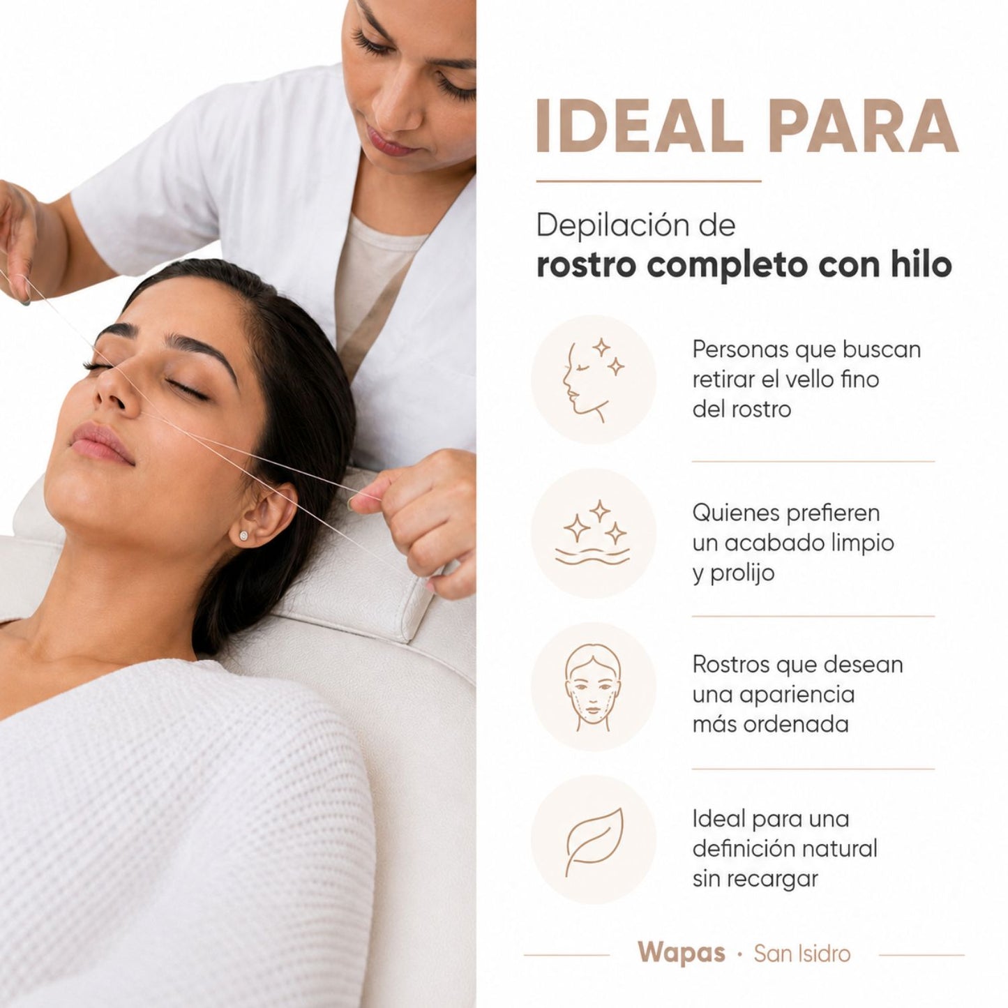 Depilación de rostro completo con hilo en San Isidro | Wapas