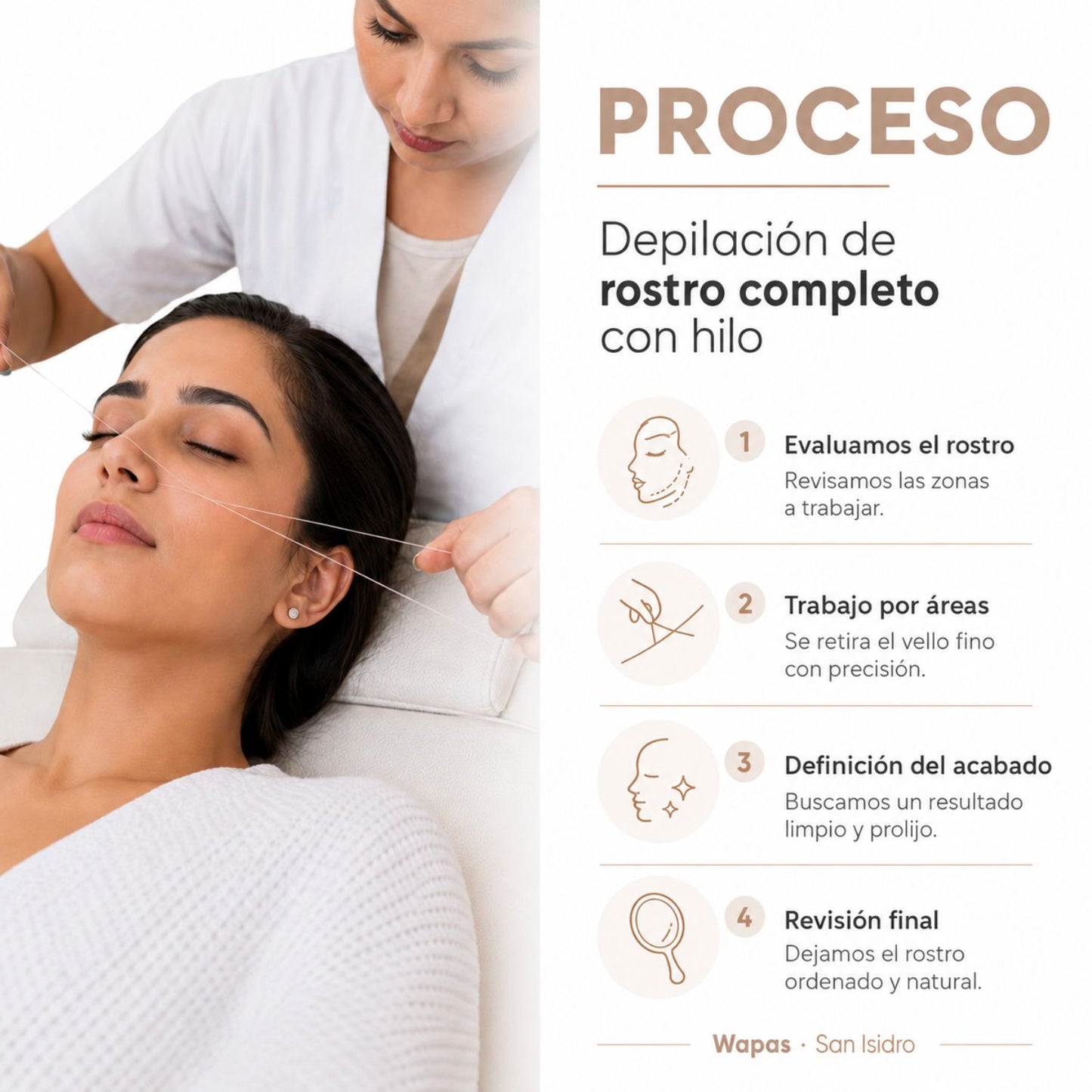 Depilación de rostro completo con hilo en San Isidro | Wapas